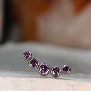 5 stone curved bezel set CZ Titanium threadless End